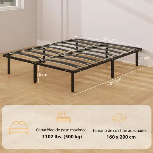 Somier 160x200 cm Altura 26 cm Estructura de Cama con Almacenaje Debajo HOMCOM