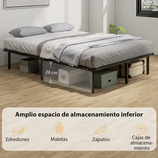 Somier 140x190 cm Altura 26 cm Estructura de Cama con Almacenaje Debajo HOMCOM