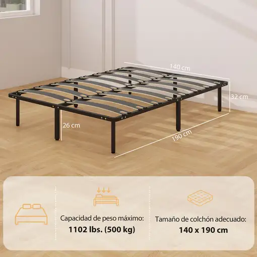 Somier 140x190 cm Altura 26 cm Estructura de Cama con Almacenaje Debajo HOMCOM