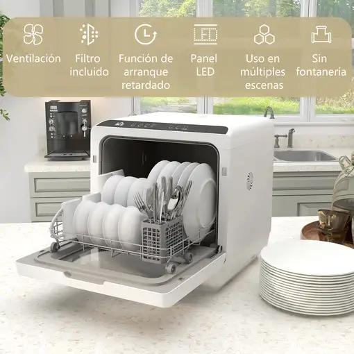 Lavavajillas de Encimera con 5+1 Programas Depósito de Agua de 6L HOMCOM