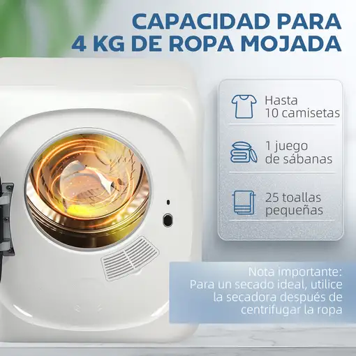 Secadora de Evacuación 4 KG 800W Función Antiarrugas Blanco HOMCOM