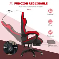 Silla Gaming de Cuero PU Reclinable 135° Altura Ajustable Negro y Rojo Vinsetto