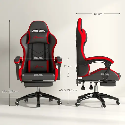 Silla Gaming de Cuero PU Reclinable 135° Altura Ajustable Negro y Rojo Vinsetto