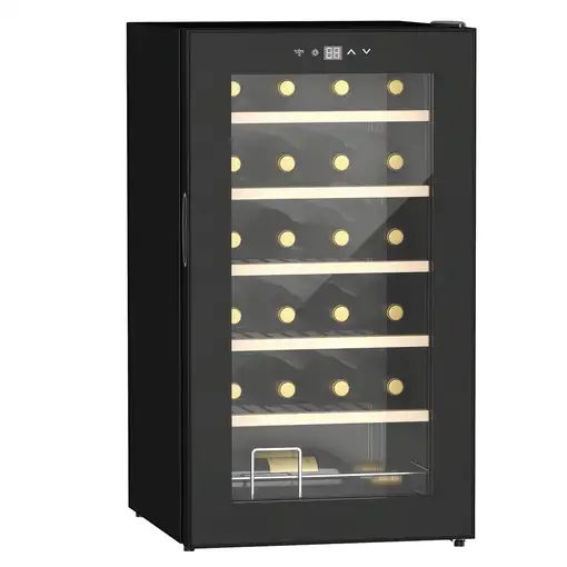 Nevera Vinos 24 Botellas 65L con Luz LED Interior Pantalla Táctil Negro HOMCOM Nevera Vinos 24 Botellas 65L con Luz LED Interior Pantalla Táctil Negro HOMCOM