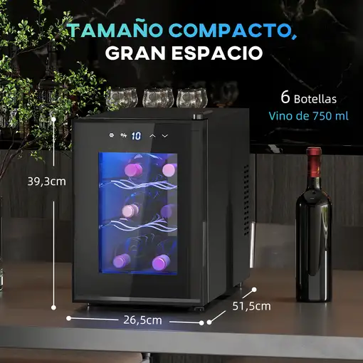 Nevera Vinos con Luz LED Interior Temperatura Regulable y Estantes Negro HOMCOM