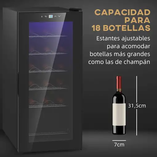 Nevera Vinos 18 Botellas 50L con Luz LED Interior Pantalla Táctil Digital HOMCOM
