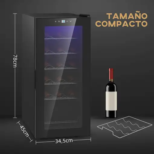 Nevera Vinos 18 Botellas 50L con Luz LED Interior Pantalla Táctil Digital HOMCOM