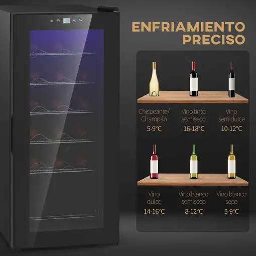 Nevera Vinos 18 Botellas 50L con Luz LED Interior Pantalla Táctil Digital HOMCOM