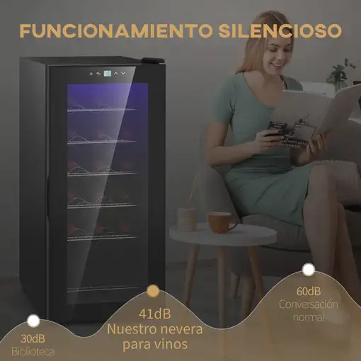 Nevera Vinos 18 Botellas 50L con Luz LED Interior Pantalla Táctil Digital HOMCOM