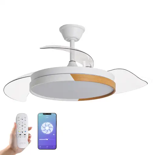 Yoevu EOS NATURE WHW- Ventilador de techo luz led, DC, difusor haya, 6 velocidades