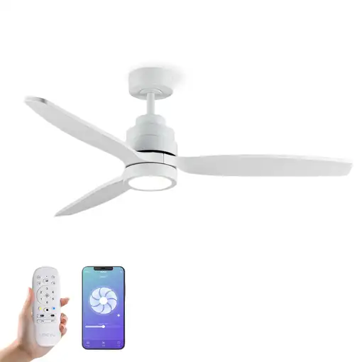 Yoevu Helix Blanco-Ventilador techo con wifi con luz, 6 velocidades, aspa madera Yoevu Helix Blanco-Ventilador techo con wifi con luz, 6 velocidades, aspa madera