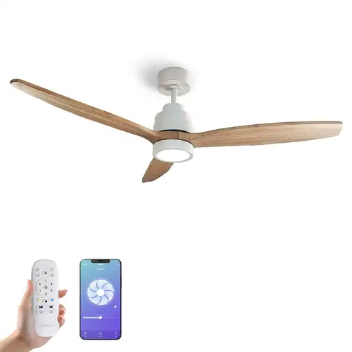 Yoevu Helix Haya-Ventilador de techo con wifi con luz, 6 velocidades, aspa madera Yoevu Helix Haya-Ventilador de techo con wifi con luz, 6 velocidades, aspa madera