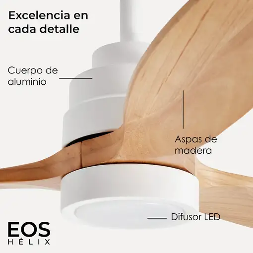 Yoevu Helix Haya-Ventilador de techo con wifi con luz, 6 velocidades, aspa madera