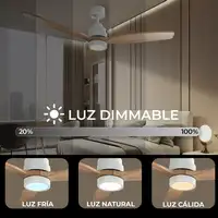Yoevu Helix Haya-Ventilador de techo con wifi con luz, 6 velocidades, aspa madera
