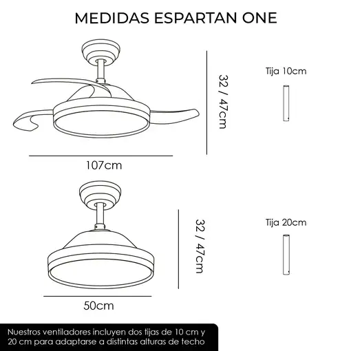 Yoevu ESPARTAN ONE - Ventilador de techo con luz led, motor DC, 6 velocidades