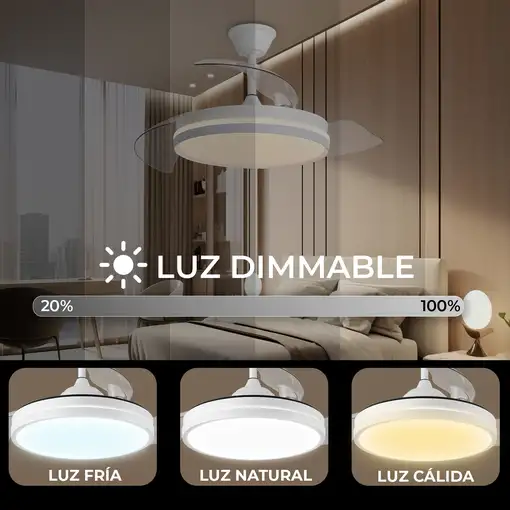 Yoevu ESPARTAN ONE - Ventilador de techo con luz led, motor DC, 6 velocidades