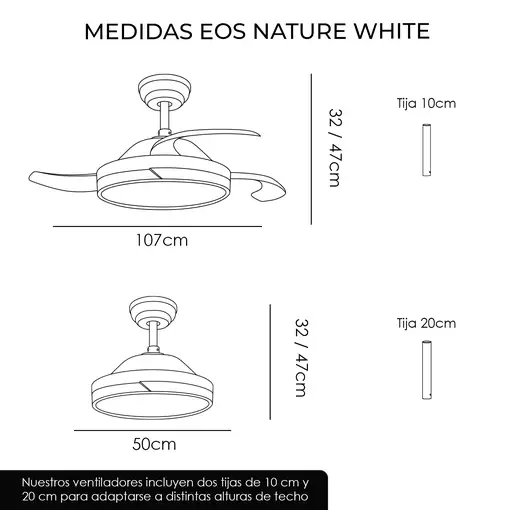 Yoevu EOS NATURE WH - Ventilador de techo luz led, DC, difusor haya, 6 velocidades