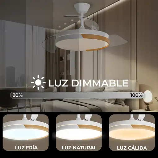 Yoevu EOS NATURE WH - Ventilador de techo luz led, DC, difusor haya, 6 velocidades