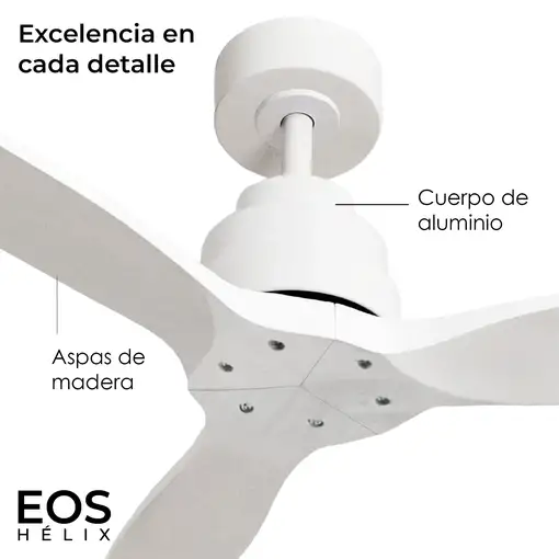 Yoevu Helix Blanco-Ventilador techo con wifi sin luz, 6 velocidades, aspa madera