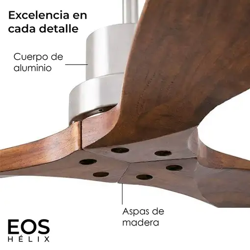 Yoevu Helix Nogal-Ventilador de techo con wifi sin luz, 6 velocidades, aspa madera