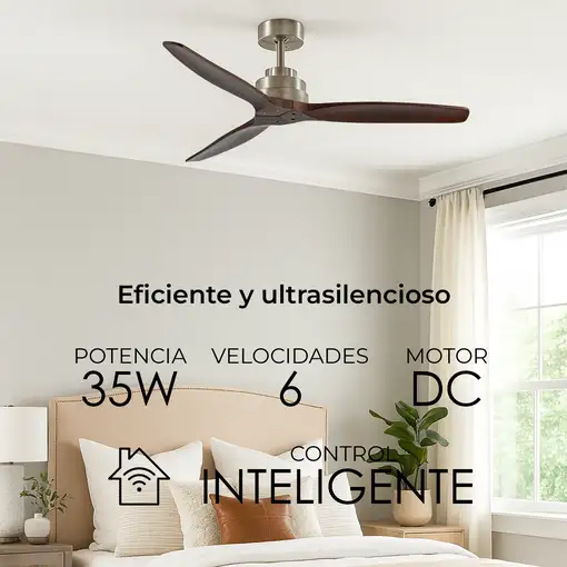 Yoevu Helix Nogal-Ventilador de techo con wifi sin luz, 6 velocidades, aspa madera