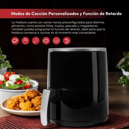 Air Fryer 1200W de 2,5L con pantalla digital y temperatura ajustable
