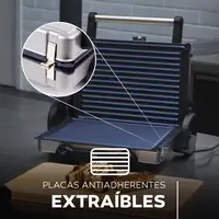 Parrilla Eléctrica Antiadherente con Grill 12x32x40cm-2200W en Acero inox