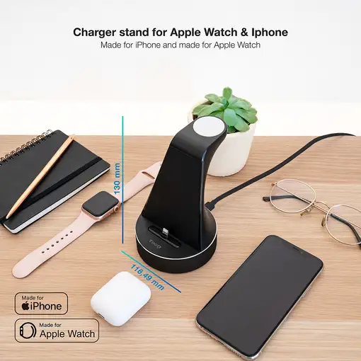 TooQ Base de Carga para Apple Watch y iPhone, Negro
