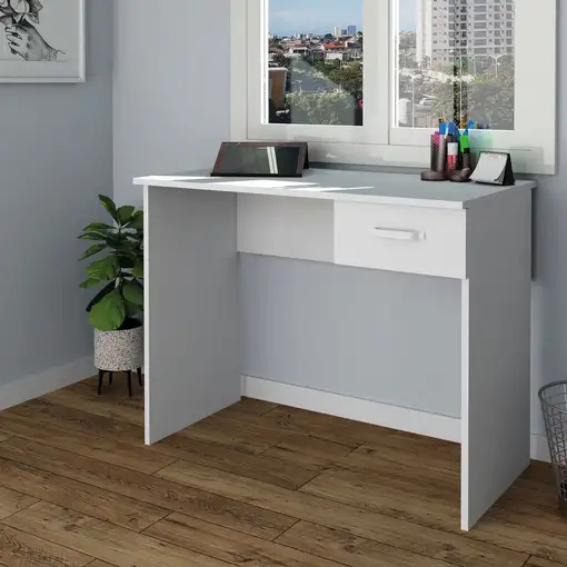 Mesa Escritorio Ordenador 75x90x50cm, 1 Cajón, Briebe, ESC1189WHT, Blanco