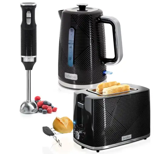 Set Tostadora Pan 2 + Hervidor Agua 1,7L + Batidora mano, Briebe, SKT1186BLK Set Tostadora Pan 2 + Hervidor Agua 1,7L + Batidora mano, Briebe, SKT1186BLK
