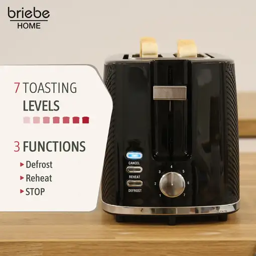 Set Tostadora Pan 2 + Hervidor Agua 1,7L + Batidora mano, Briebe, SKT1186BLK