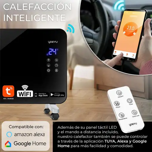 Yoevu - Radiador eléctrico de bajo consumo 2000W con wifi, negro