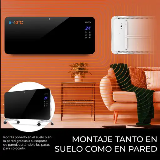 Yoevu - Radiador eléctrico de bajo consumo 2000W con wifi, negro