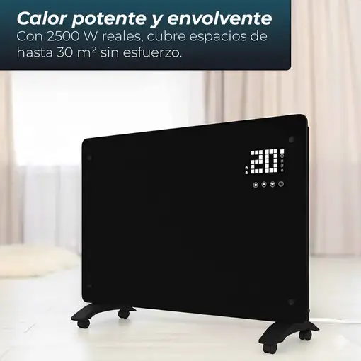 Yoevu - Emisor térmico de cristal 2500W, 2 modos de potencia, negro