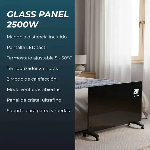 Yoevu - Emisor térmico de cristal 2500W, 2 modos de potencia, negro