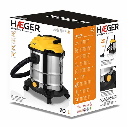 Haeger VC-W&D.038A aspiradora 20 L Aspiradora de tambor Seca y húmeda 1200 W