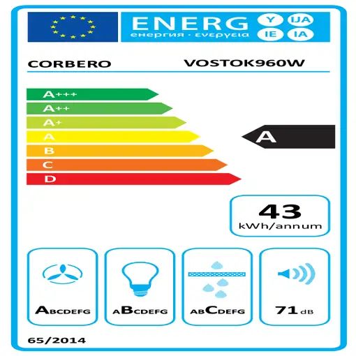 Corbero VOSTOK960W campana De pared Blanco 647,7 m³/h
