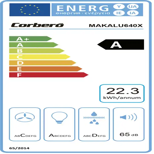 Corbero MAKALU640X campana De pared Acero inoxidable, Blanco A 372,5 m³/h