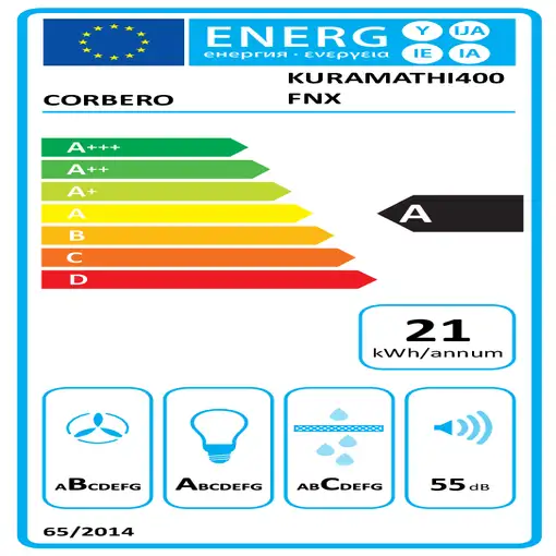 Corbero KURAMATHI400FNX campana De pared Acero inoxidable 409 m³/h