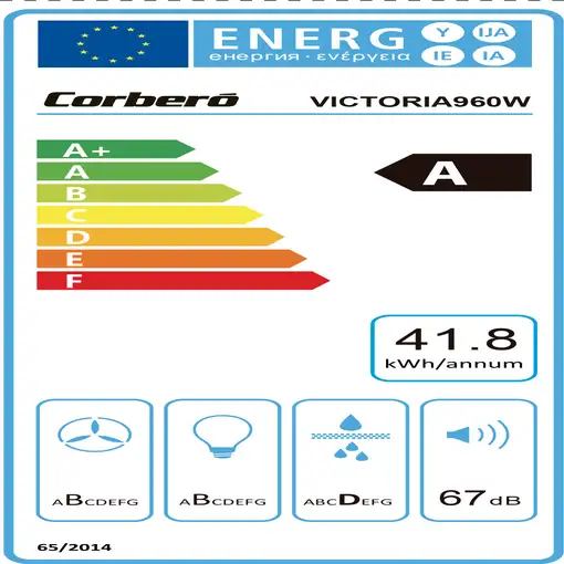 Corbero VICTORIA960W campana De pared Blanco 594,2 m³/h