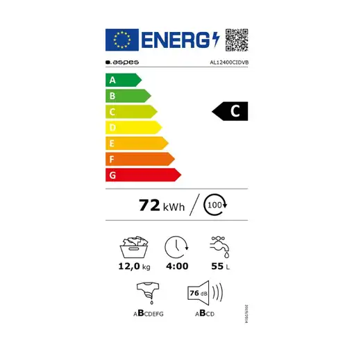 Lavadora carga frontal 12 kg 1400 RPM Blanco AL12400CIDVB ASPES