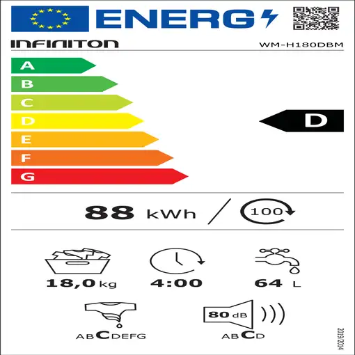 Lavadora carga frontal 18 kg 950 RPM Blanco WM-H180DBM INFINITON