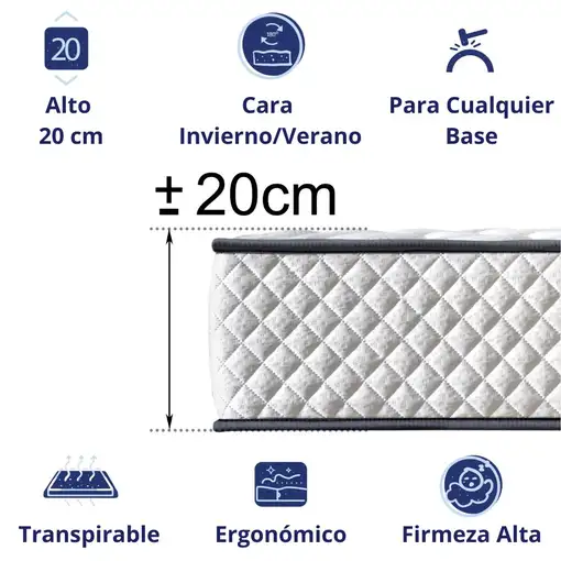 Colchón 150x200 ANATÓMICO PREMIUM Visco | Alto 20cm | Firmeza Alta