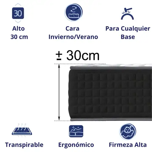 Colchón 160x200 Para Personas Grandes | Alto 30cm | Firmeza Alta