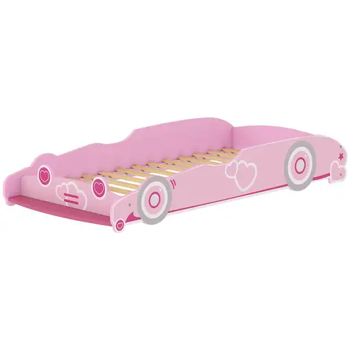 Cama Infantil 70x140 cm Forma Coche con Barrera Anticaídas Somier Rosa AIYAPLAY