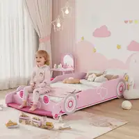 Cama Infantil 70x140 cm Forma Coche con Barrera Anticaídas Somier Rosa AIYAPLAY