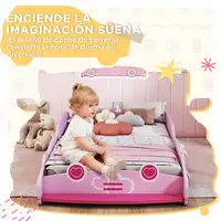 Cama Infantil 70x140 cm Forma Coche con Barrera Anticaídas Somier Rosa AIYAPLAY