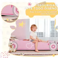 Cama Infantil 70x140 cm Forma Coche con Barrera Anticaídas Somier Rosa AIYAPLAY