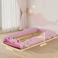 Cama Infantil 70x140 cm Forma Coche con Barrera Anticaídas Somier Rosa AIYAPLAY