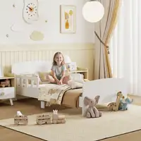 Cama Infantil 70x140 cm con Barrera Anticaídas y Somier Blanco AIYAPLAY